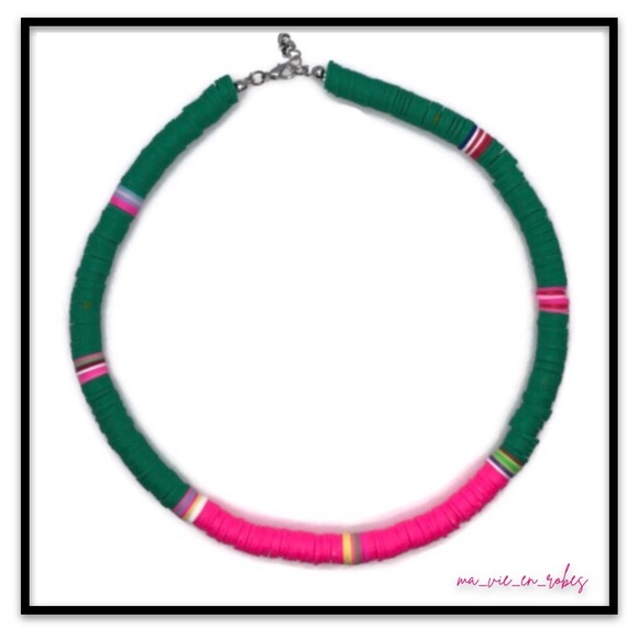 Large Green & Hot Pink Choker Necklace - Picture 2 of 12